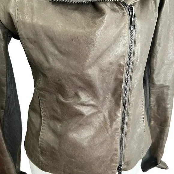 Vince 100% Brown Leather Moto Jacket XS - Picture 5 of 10